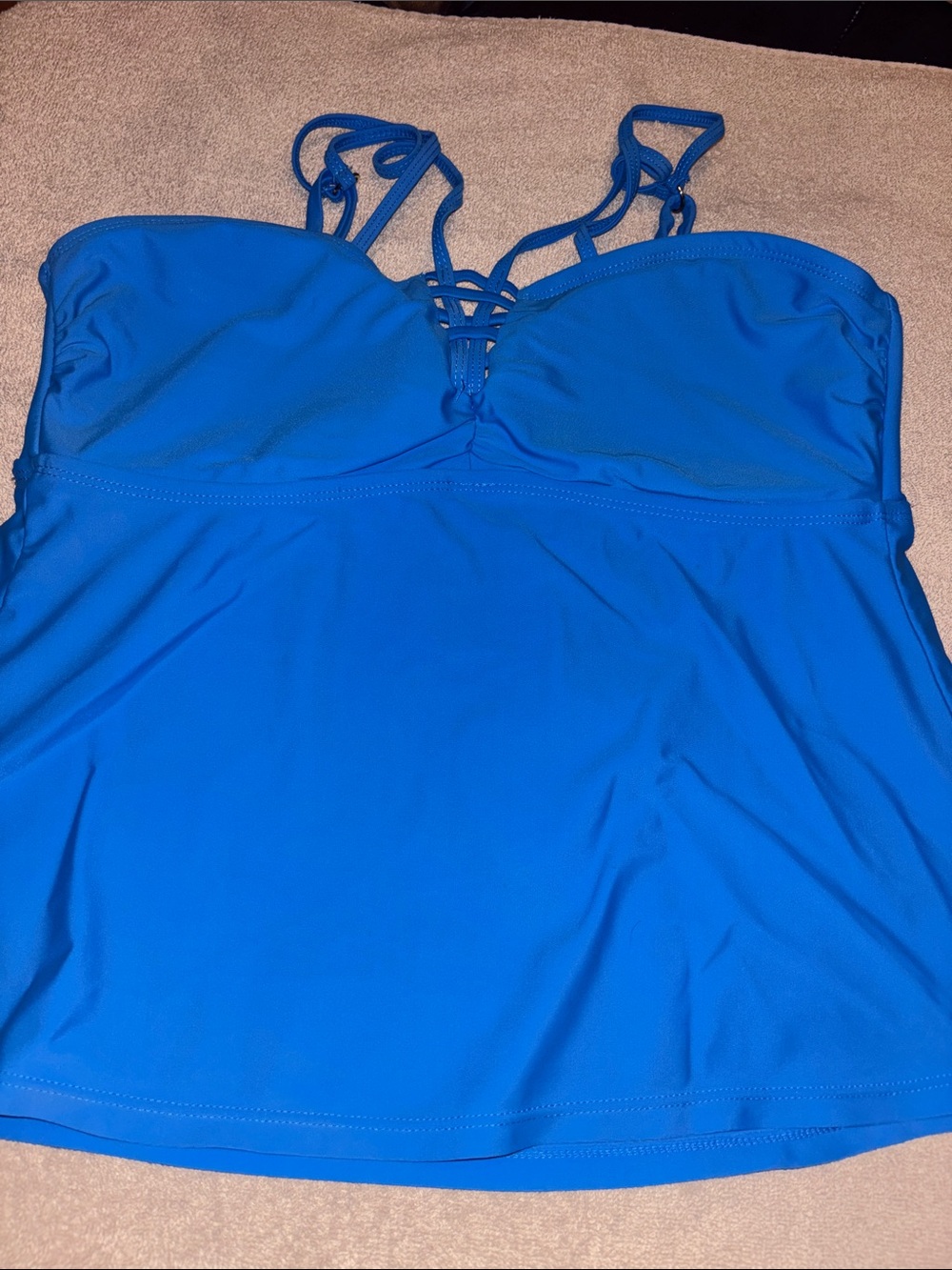 Time and Tru Blue Swim Tankini Top with Strappy Accent